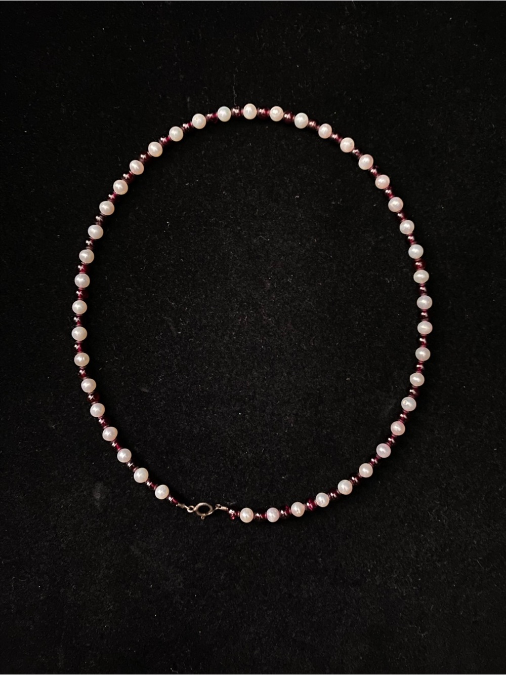White Faux Pearl + Garnet Red Wine Glass Beaded Necklace